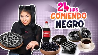 🍩☕️ 24 HORAS COMIENDO NEGRO ⚫️ PIZZA NEGRA COCA COLA WAFLES NEGROS Y MÁS 😋  Conny Merlin [upl. by Eelydnarb]