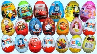 20 Surprise Eggs Kinder Surprise Disney Pixar Cars 2 Thomas Spongebob [upl. by Arabeila38]