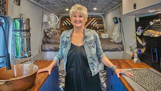 Solo Female Van Life at age 70 Tour of INCREDIBLE DIY Ford Transit Stealth Camper Conversion [upl. by Adey438]