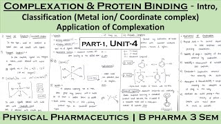 Complexation and protein binding  classification of complexation  Metal ion complex  Application [upl. by Adnohryt493]