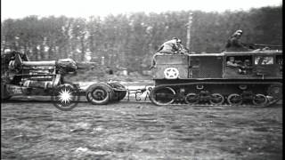 US troops set up 155mm Gun Long Tom and M4 High Speed Tractor tows another oneHD Stock Footage [upl. by Nadbus]