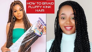 How to braid FLUFFY KINKY HAIR stepbystep Beginners friendly [upl. by Septima375]