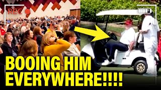 Trump RUNS TO GOLF and GETS BOOED EVERYWHERE [upl. by Aicenek]