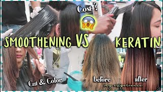 Smoothening vs Keratin Hair Treatment  My Experience  Cost Procedure amp New Colour ThatQuirkyMiss [upl. by Ahseenal]