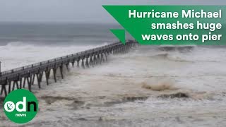 Large waves batter pier at Navarre Beach as Hurricane Michael approaches Florida [upl. by Hartzke78]